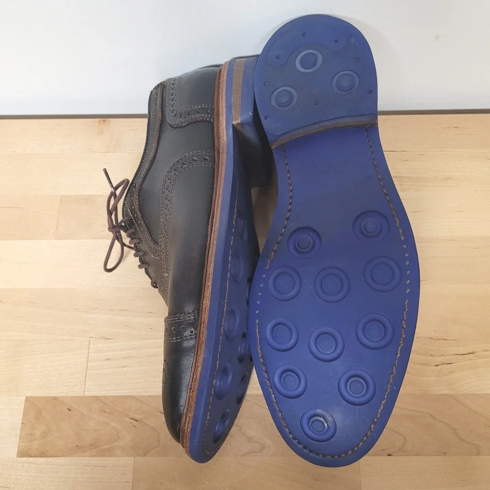 Allen Edmonds Shoes Mens 9.5 D Dark Brown Strandmok Oxford Blue Sole Brogue 8655
